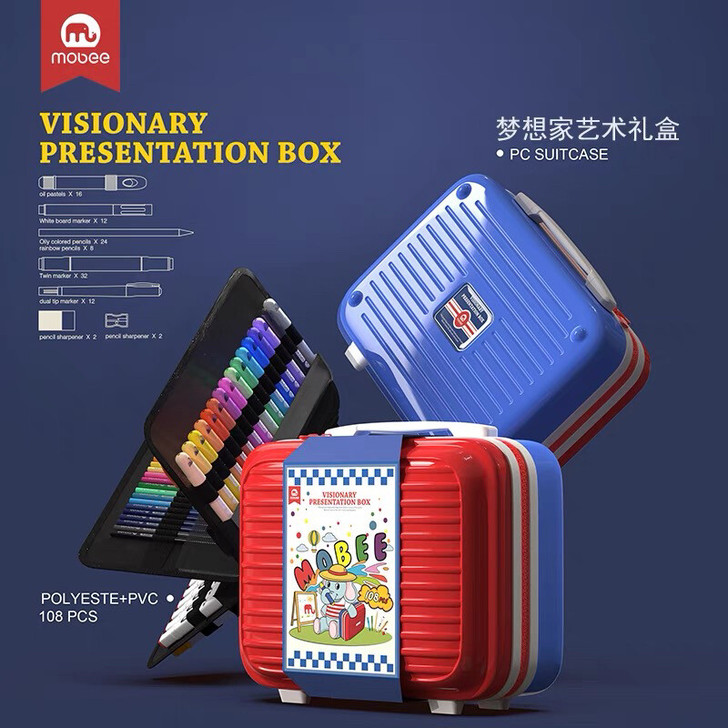 mobee小象画笔套装旅行箱彩笔蜡笔儿童画...