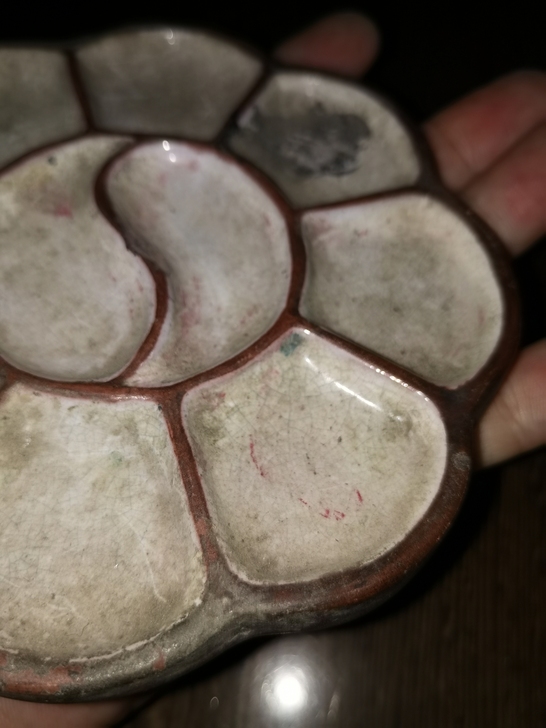 老的紫砂挂釉调色盘