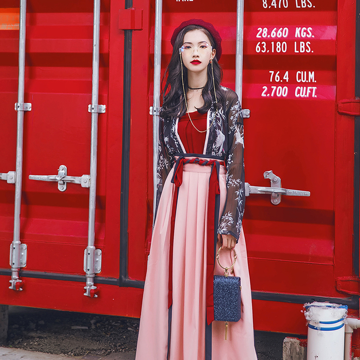 汉尚华莲依墨时尚风汉服女装窄袖对襟襦裙齐腰...