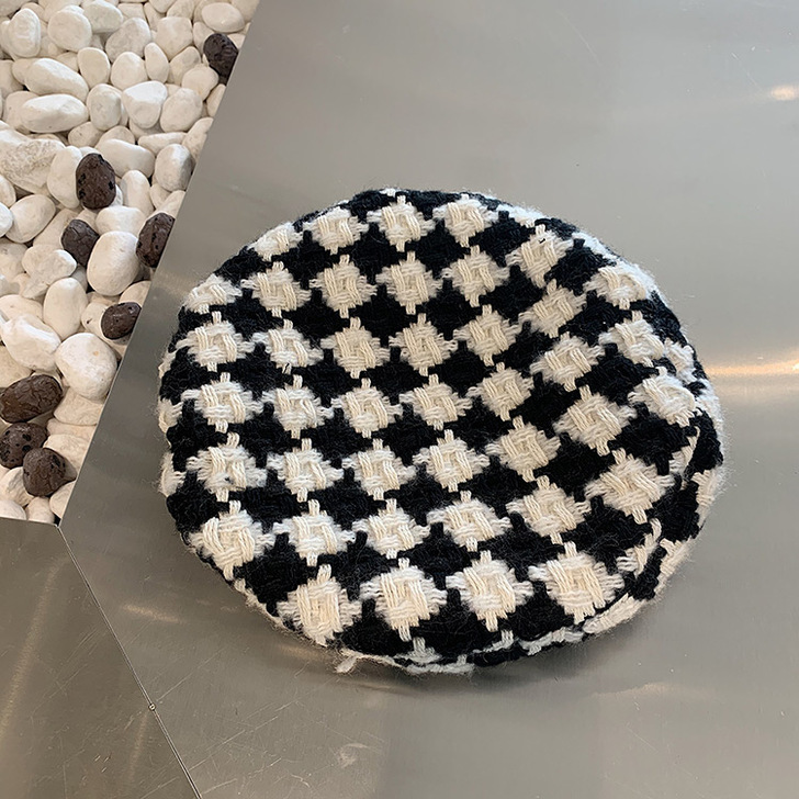 ins网红英伦格子帽女韩版百搭街头贝雷帽复...