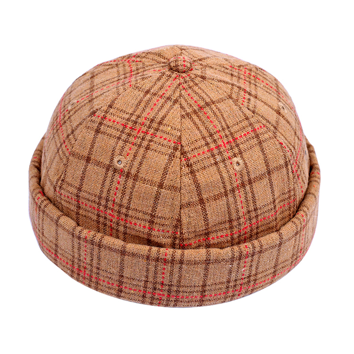 无檐瓜皮帽格子男潮日系嘻哈雅痞地主帽女潮复...