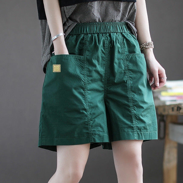 水洗棉短裤女宽松显瘦裤2021新款阔腿夏薄...