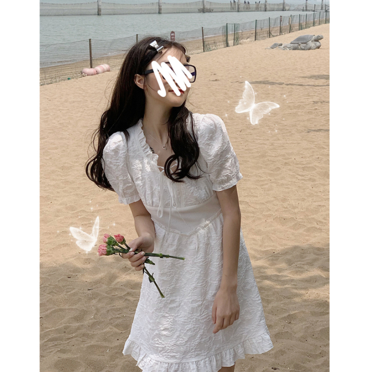 连衣裙未闻花名白色连衣裙女夏2021新款中...