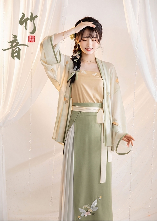 池夏春茶宴:竹音 宋制对襟短衫吊带两片裙原...