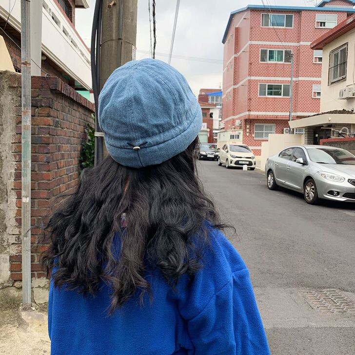 日本买手款~小众设计宽边做旧水洗牛仔瓜皮帽...