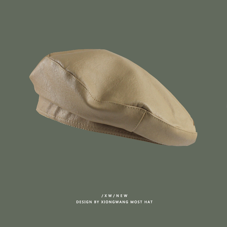 【年终盛典】小众设计师款贝雷帽女pu皮网红...