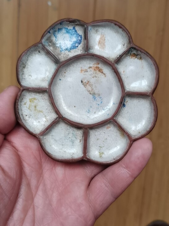 老紫砂调色盘，老开片。