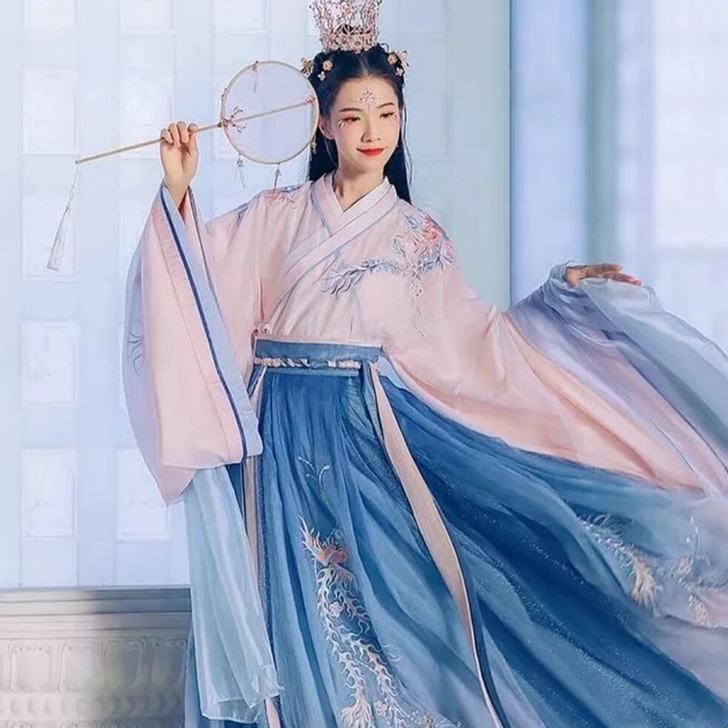 汉尚华莲凤栖原创改良汉服女春夏齐腰大袖交领...