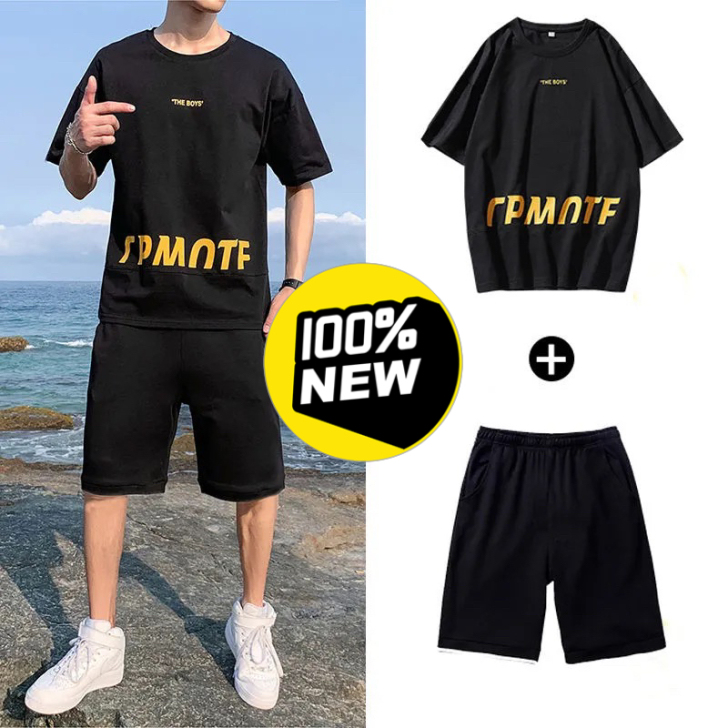 全新 休闲套装男2021新款夏季潮流短袖T...