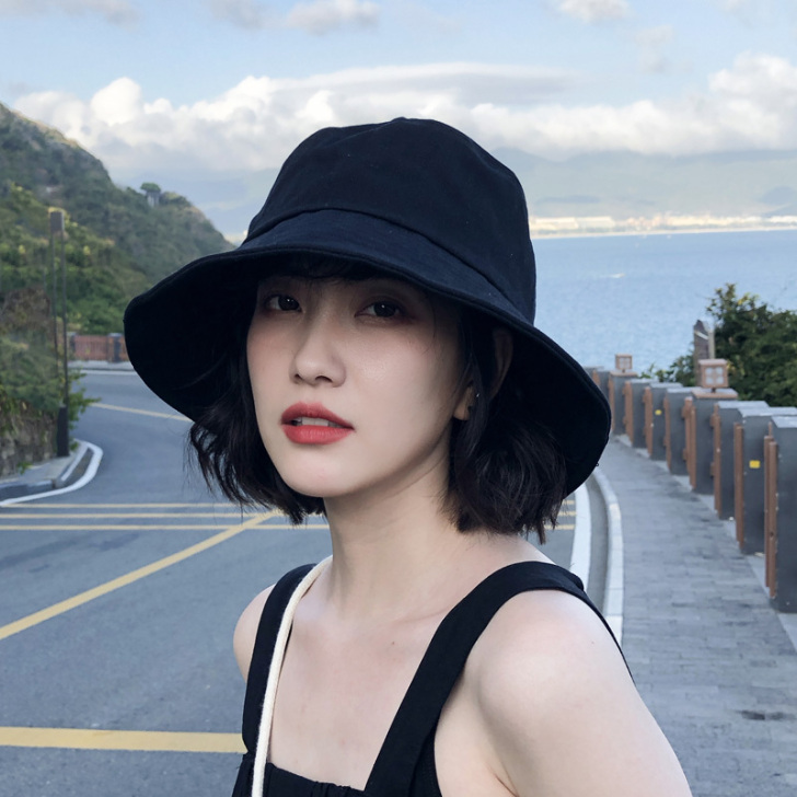 网红黑色渔夫帽女春夏韩版休闲百搭日系防晒遮...