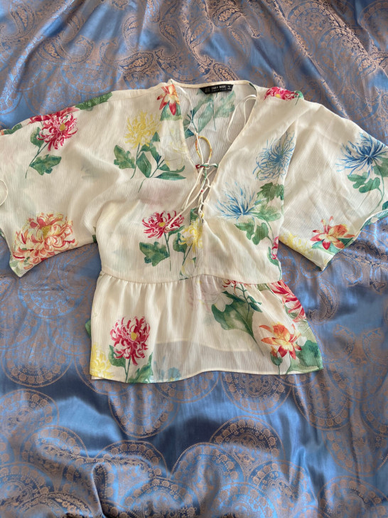 Zara气质印花衬衣，5分袖 m码