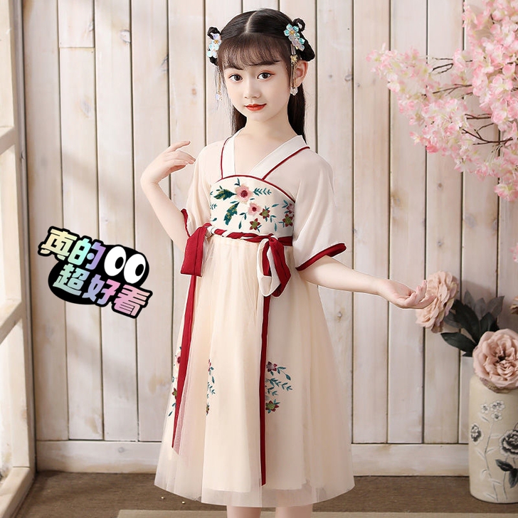 白菜价汉服女童2021夏新款古装超仙连衣裙...