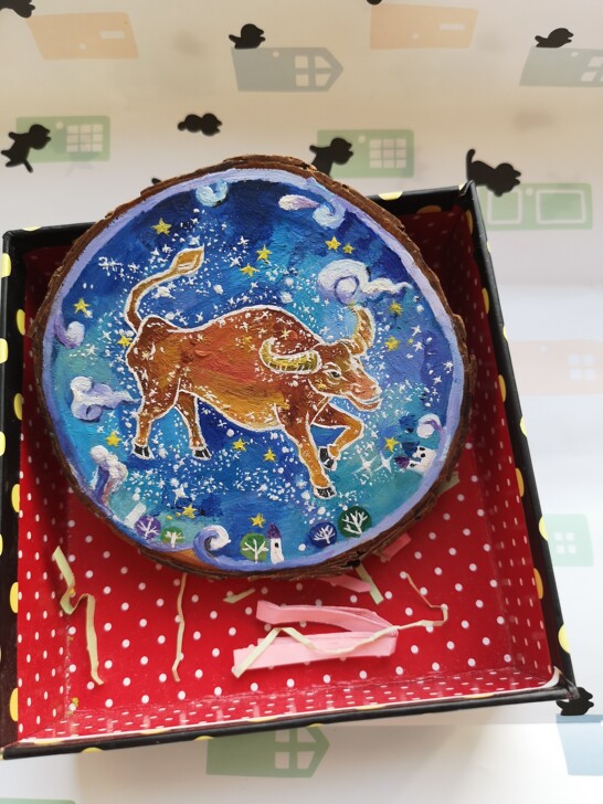 木头油画金牛座,用的是玛丽油画颜料,画了六...