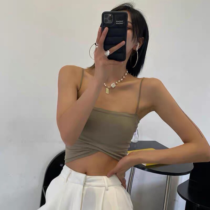 性感小吊带背心女夏季带胸垫外穿设计感小众打...