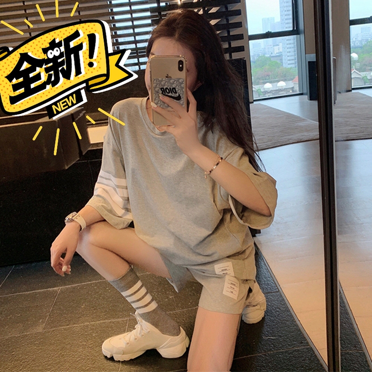 纯棉运动套装女2027夏韩版宽松学生短袖短...