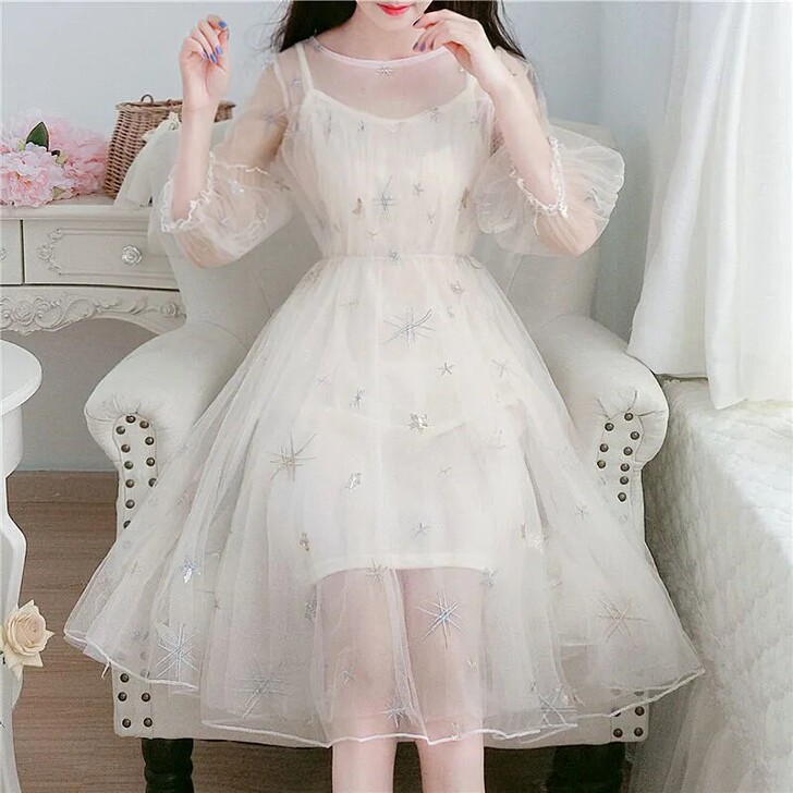 【新品】吊带两件套网纱连衣裙2021夏新款...