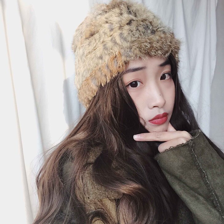 真兔毛帽子！日系琥珀色毛绒帽女冬时尚百搭保...