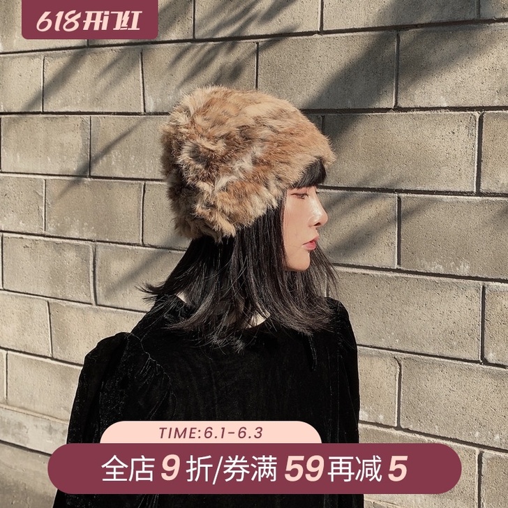 网红款真兔毛帽手工编织皮草帽子女保暖护耳毛...