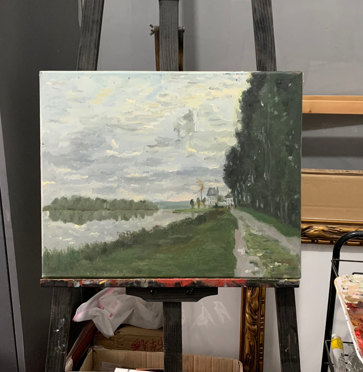 纯手绘油画，临摹莫奈大师作品《	亞嘉杜附近...