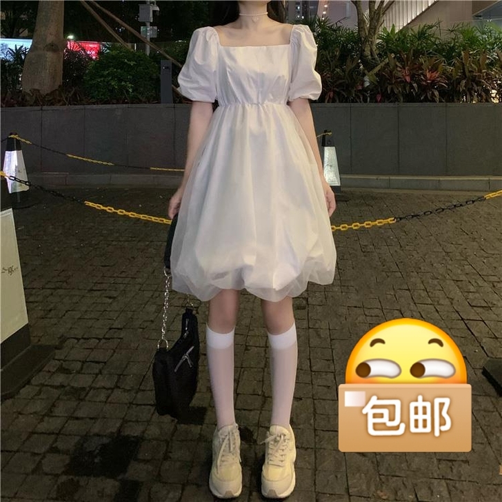 泡泡袖法式蓬蓬裙女2021新款夏季甜美短裙...