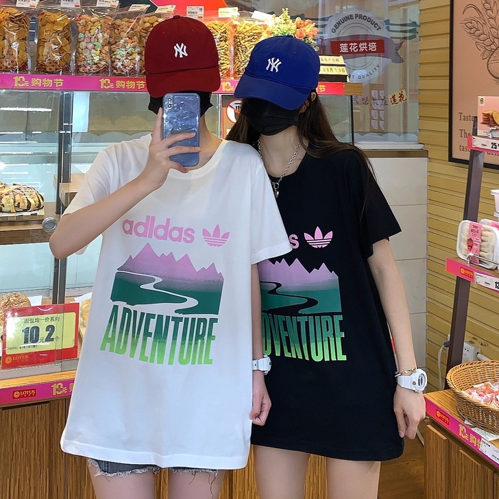Adidas阿迪达斯休闲宽松短袖夏季清凉印...