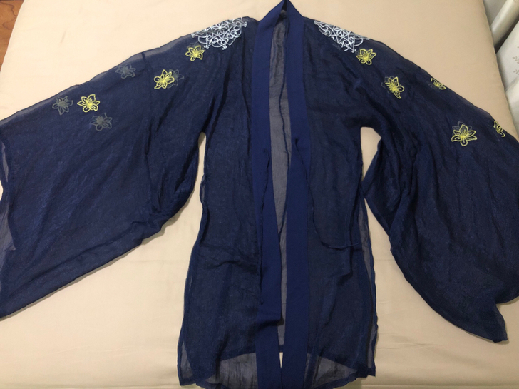 全新汉服汉元素藏青绣花大袖衫薄如蝉翼长款褙...