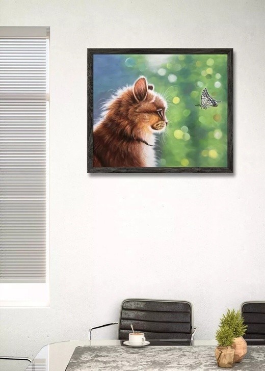 油画动物猫咪手绘院校作品挂画客厅餐厅纯手绘...