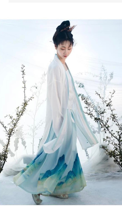 重回汉唐汉服千里江山宋裤夏装女青绿山水传统...