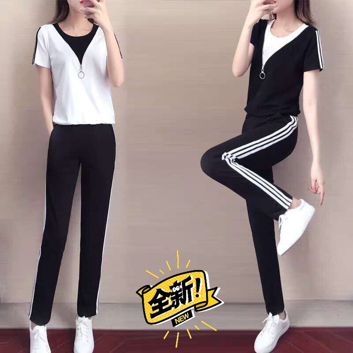 运动套装女夏季2020新款韩版宽松短袖显瘦...