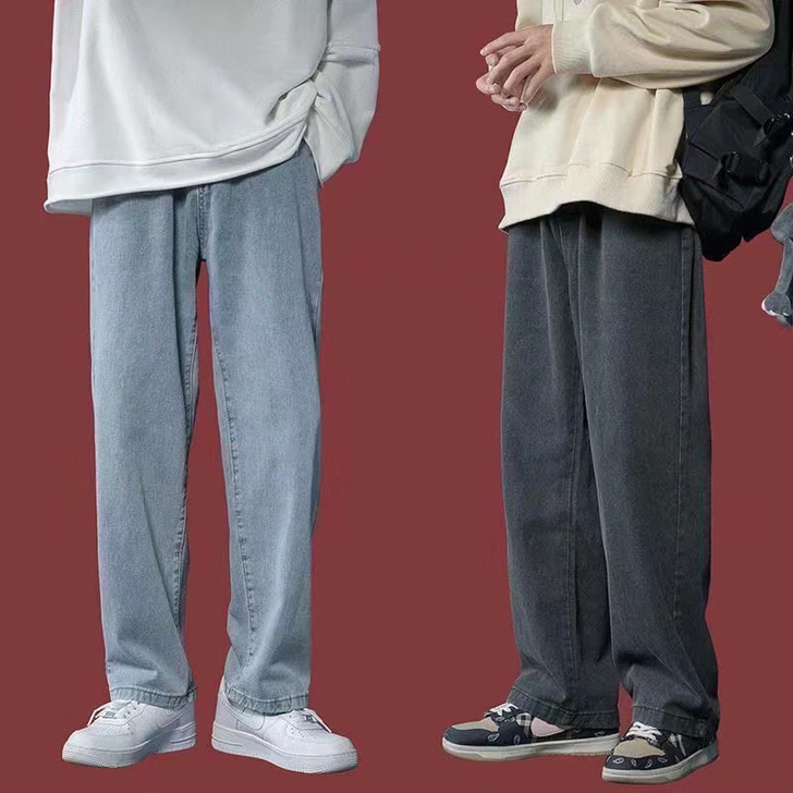 浅色牛仔裤男港风复古宽松百搭休闲潮流直筒裤...
