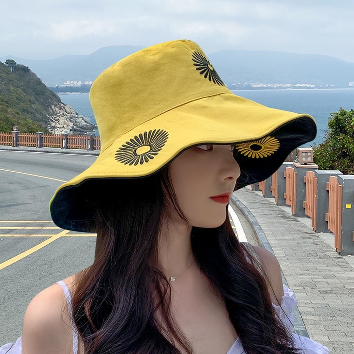 双面小雏菊渔夫帽女夏天日系遮脸韩版潮百搭遮...