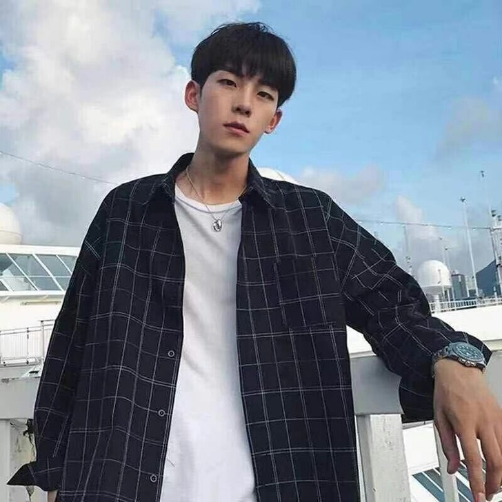 春秋季格子衬衫男长袖韩版学生宽松男士衬衣港...
