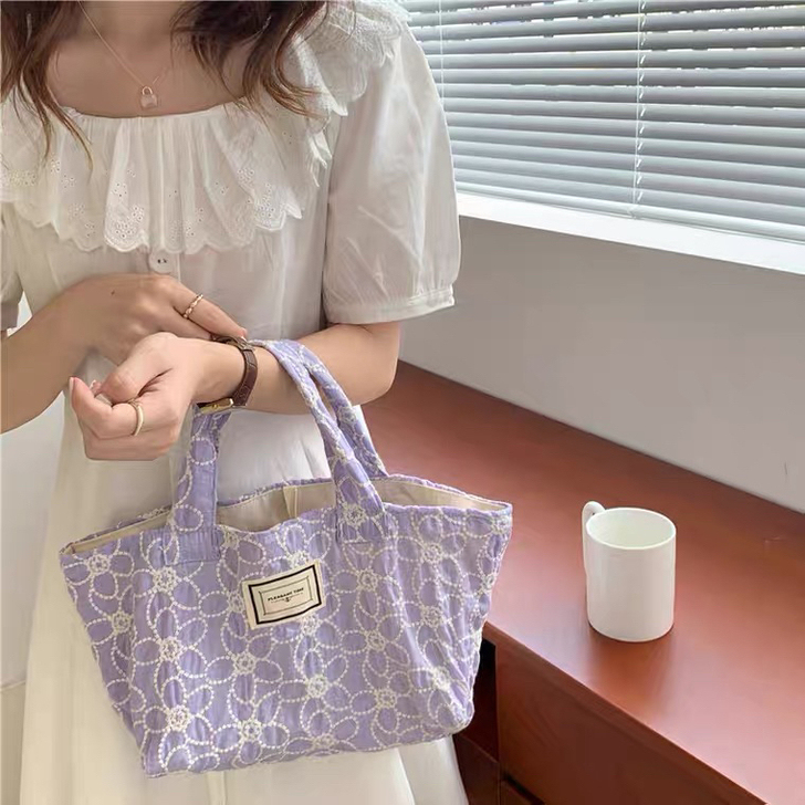 刺绣花朵手提包小清新女生帆布包夏季手拎包森...