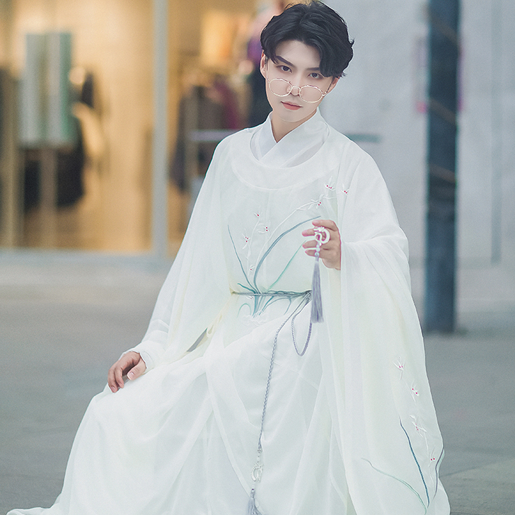寻景记汉服 原创宋制圆领袍 仙鹤兰花刺绣中...