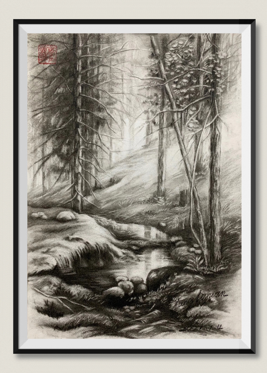 素描风景作品8K无边框，不包邮。
