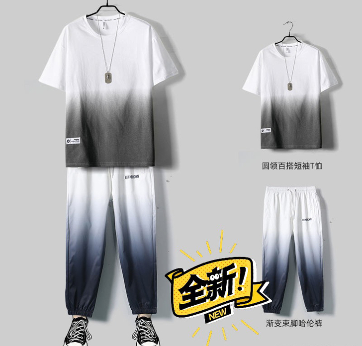 【包邮】男套装夏季薄款韩版潮流宽松束脚九分...