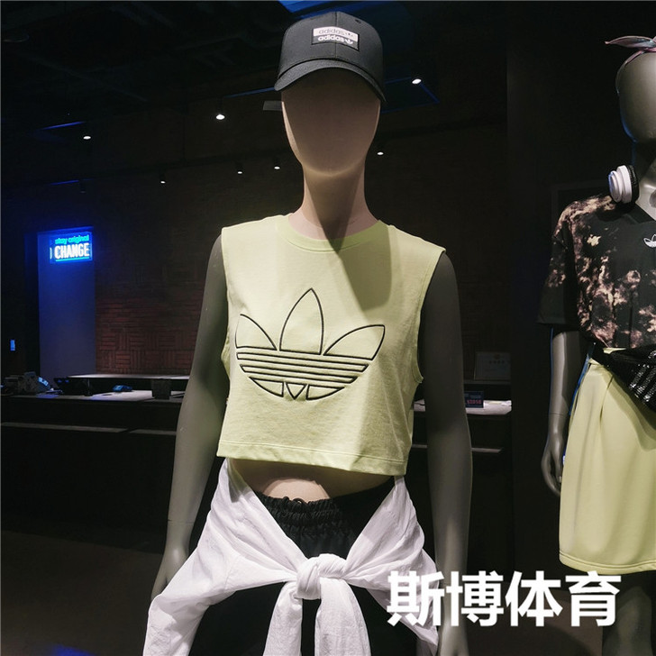 阿迪达斯运动背心女三叶草经典大LOGO高腰...