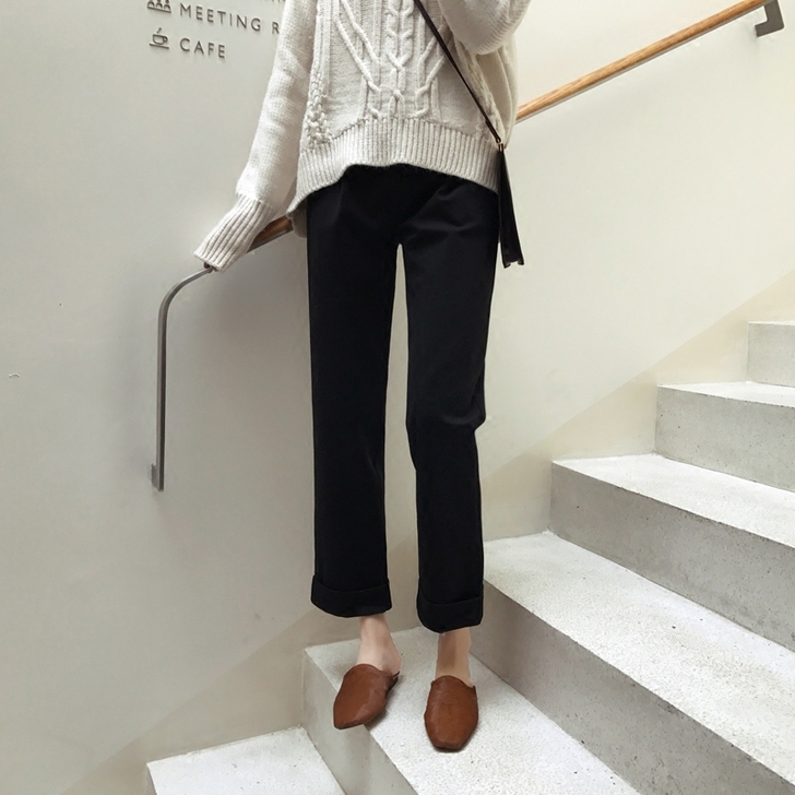 秋冬不粘毛人手一条 裤腿翻边宽松显瘦舒适弹...