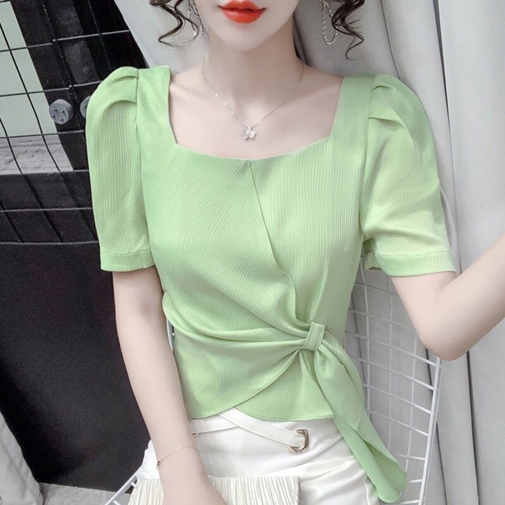 全新【闲置】2021新款夏季方领泡泡袖不规...