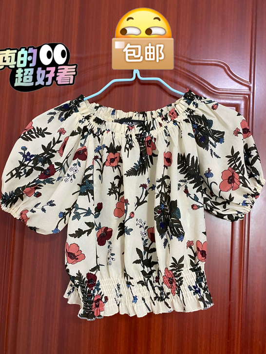 女士女士收腰T恤衫，显瘦，显高，花样，双色...