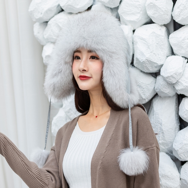 狐狸毛雷锋帽冬季保暖 韩版狐狸毛风雪帽 滑...