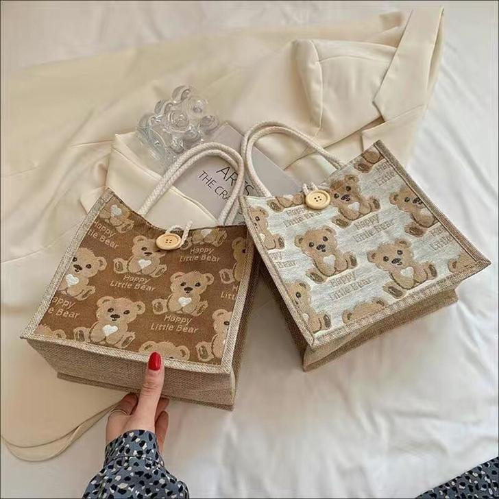 全新亚麻手提袋手挎包单肩包，颜色有棕色，白...