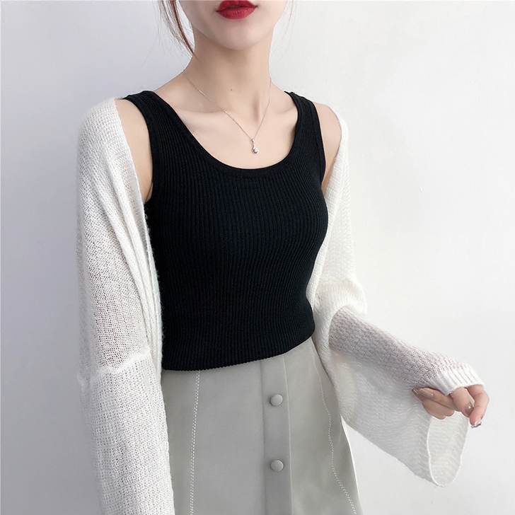 mschf小吊带背心女夏季泫雅黑色内搭针织...