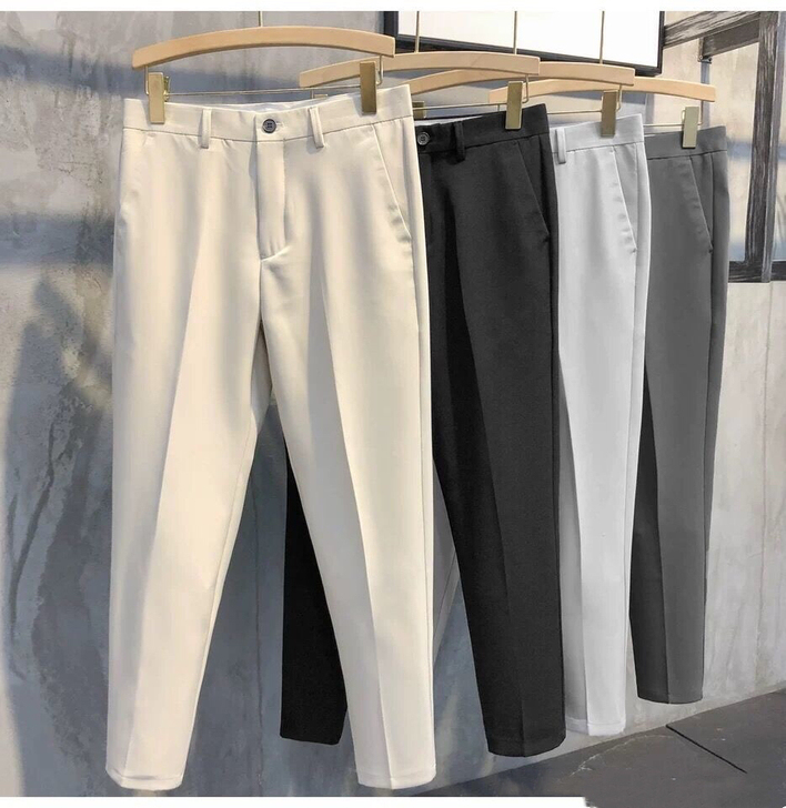 西装裤男 韩版直筒港风修身直筒裤九分裤男长...