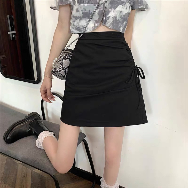 夏季2021新款设计感不规则抽绳系带a字短...