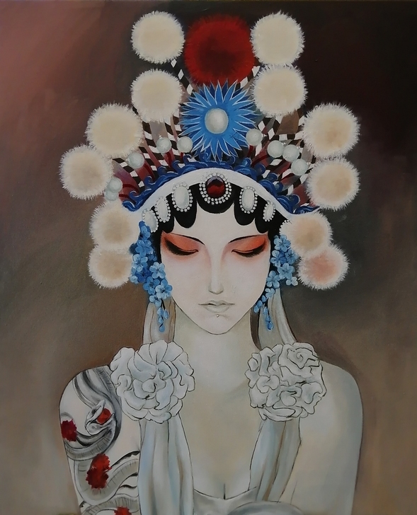 纯手绘油画【花旦】50*60 油画颜料，油...