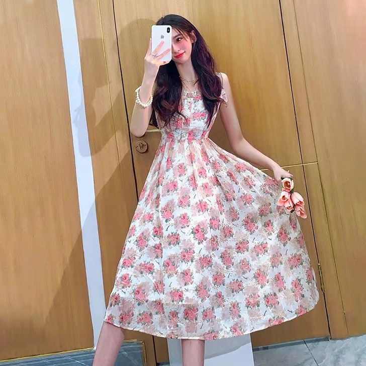 夏季裙子设计感小众法式梗桔初恋森系甜美温柔...