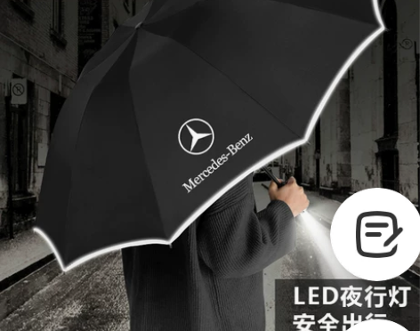 全自动反向伞雨伞定制logo带手电筒反光条...