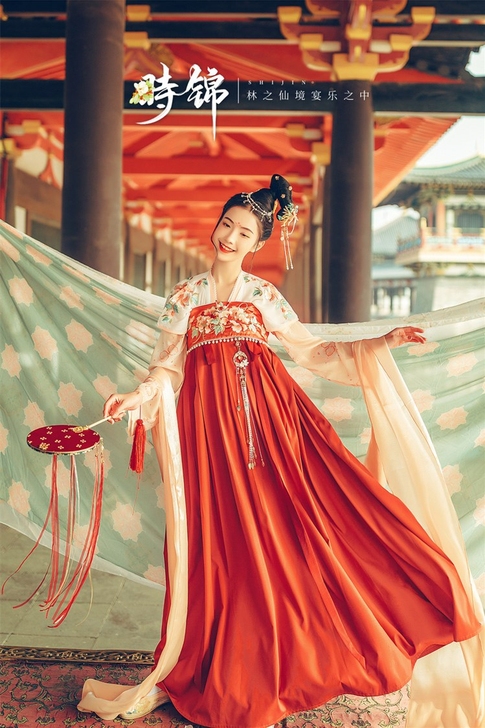 汉尚华莲时锦汉服女绣花高腰齐胸襦裙日常百搭...