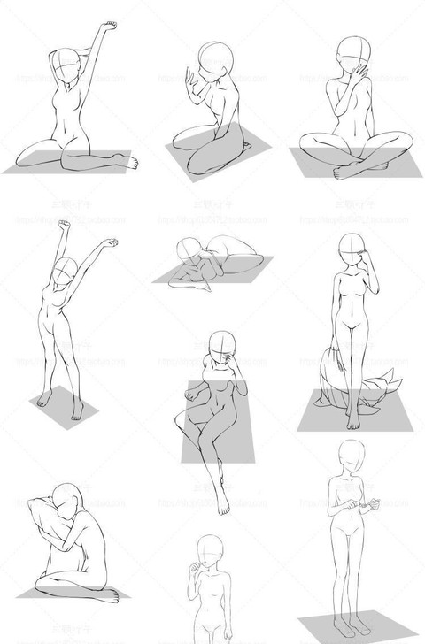 动漫线稿 少女可爱动作图集 人体动态 PS...